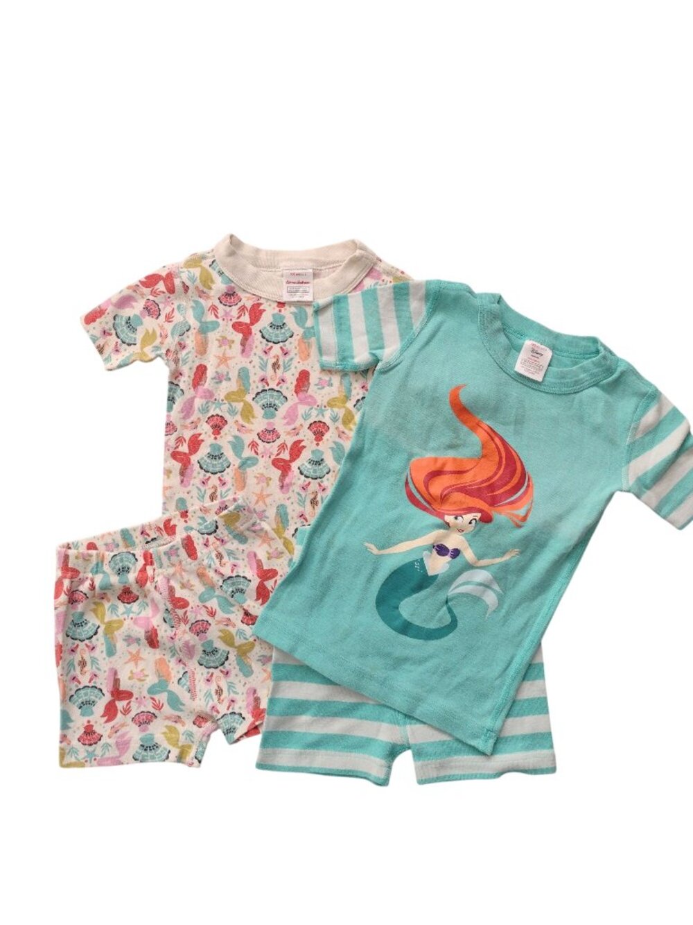 Hanna Andersson Lot of 2 Summer PJ Sets 4 Mermaid Print Ariel Cotton Pajamas